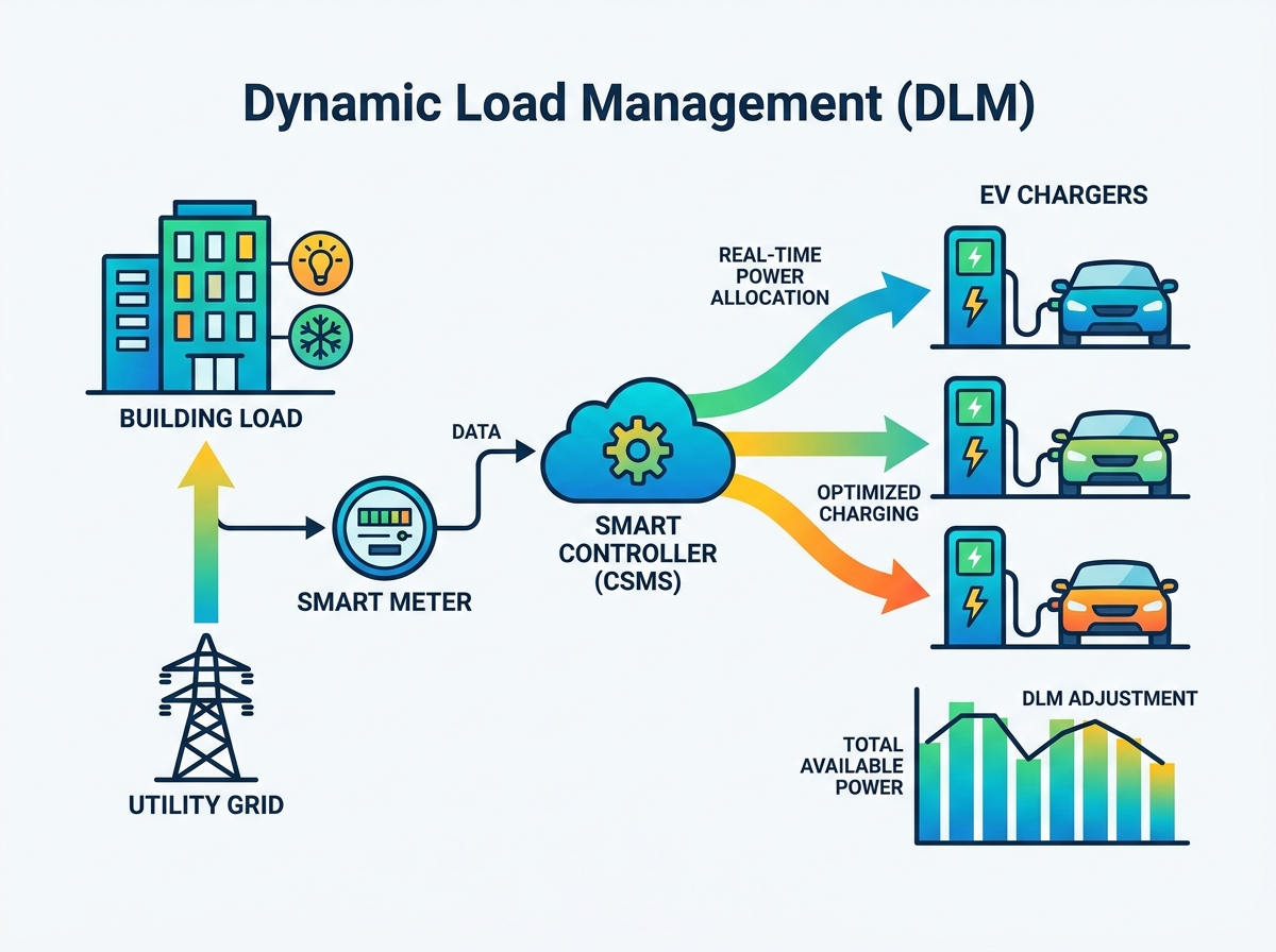 Smart AC Charger dynamically managing EV load distribution